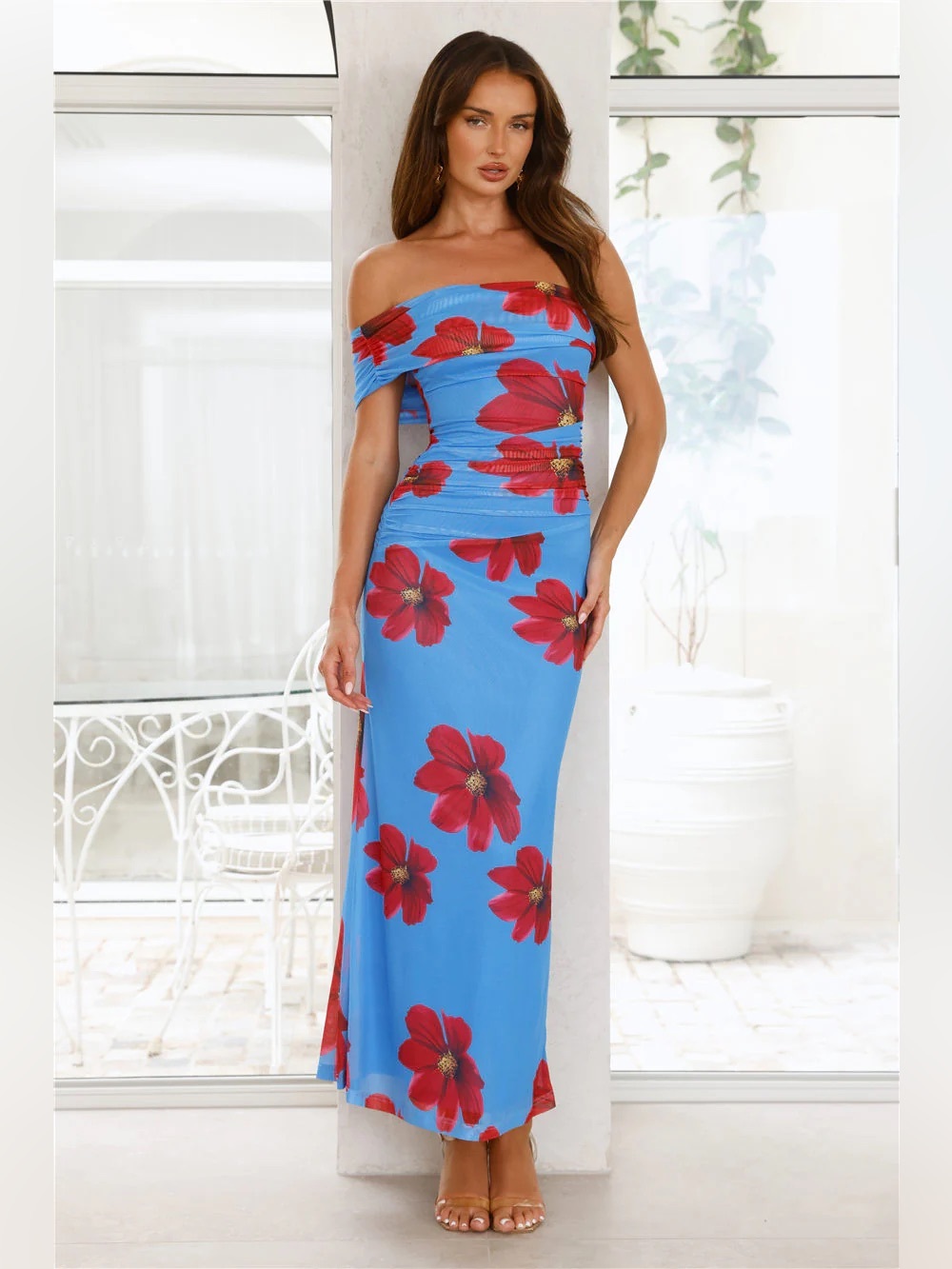 NWT Saints & Secrets Maxi Dress Mesh Eisa One Shoulder L